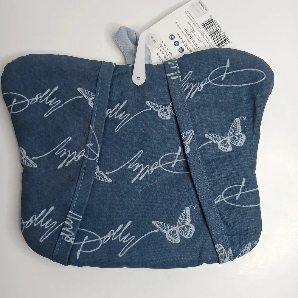 Dolly Parton 4pc Kitchen Set Denim PEVA Tablecloth Pot Holder 2 Woven Placemats